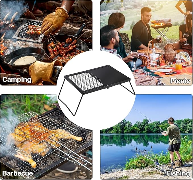 Folding Campfire Grill Grate, Portable Heavy Duty Steel Mesh Over Fire Camp - Image 9