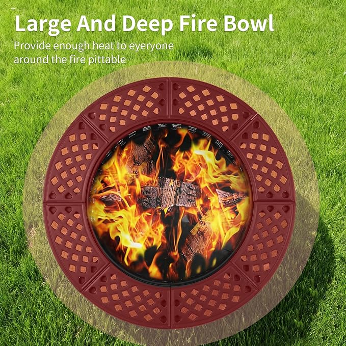 FDW 36 Inch Fire Pit with 2 Adjustable Grills, Wood Burning Outdoor Fire Pit - Image 5