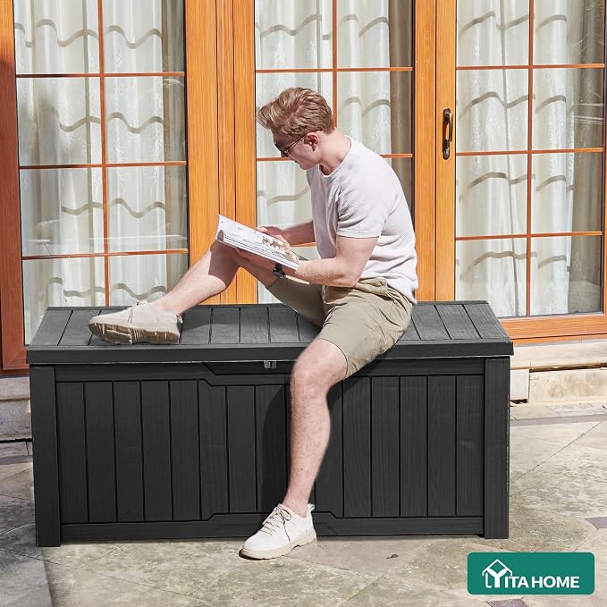 YITAHOME 120 Gallon Large Deck Box, Resin Outdoor Storage Box - Image 3