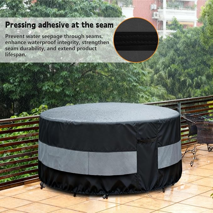 Round Patio Bar Height Table and Chair Cover Black Grey Waterproof Up to 10000pa - Image 6