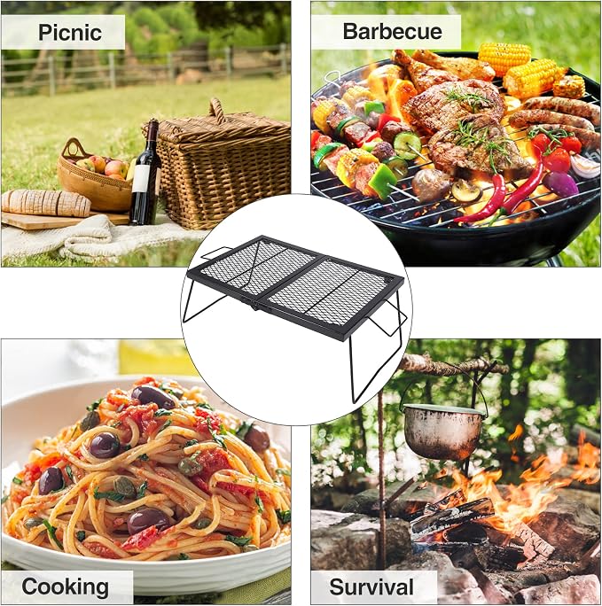 Large Folding Campfire Grill Grate, Portable Heavy Duty Steel Over Fire Camp - Image 7
