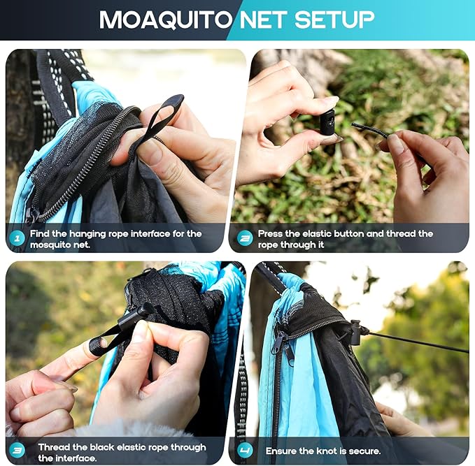 Hammock with Mosquito Net, Black & Blue Nylon, 114 x 57 Inch