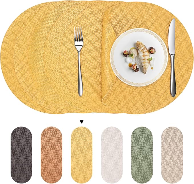 Round Faux Leather Placemats Set of 4 – 13 Inch Vinyl Table Mats, Heat Resistant by PROMATTOO