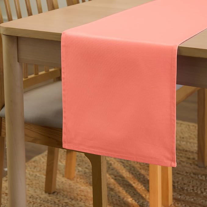 Encasa XO Table Runner 13"x104" Long | Cotton Canvas Fabric | Coral Solid Color by EncasaXO