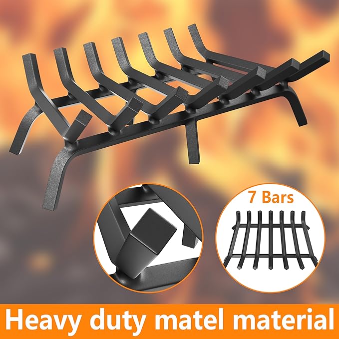 Mr IRONSTONE Fireplace Grate 30 inch Solid Steel Heavy Duty Firewood Log - Image 2