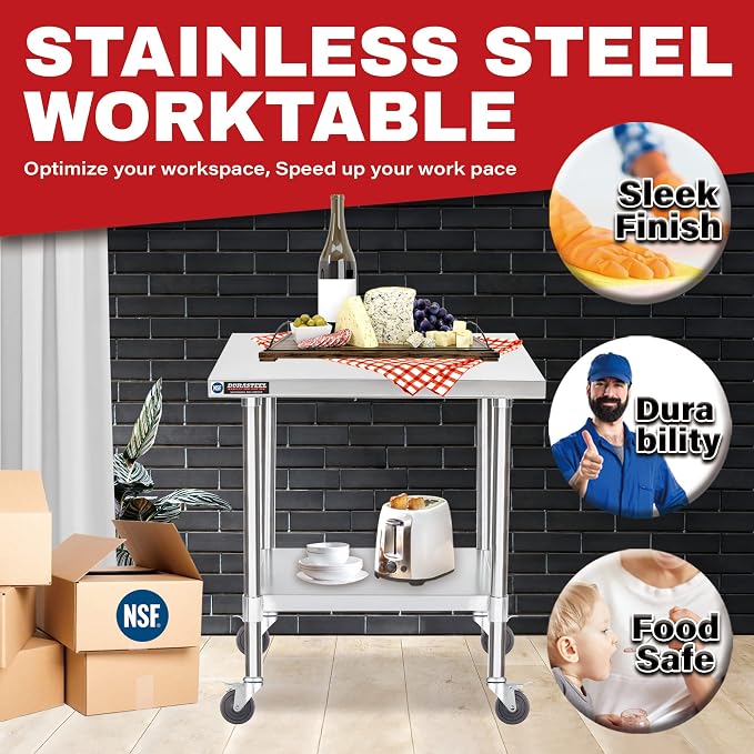 DuraSteel 30x24 NSF Stainless Steel Cart Work Table - Image 2