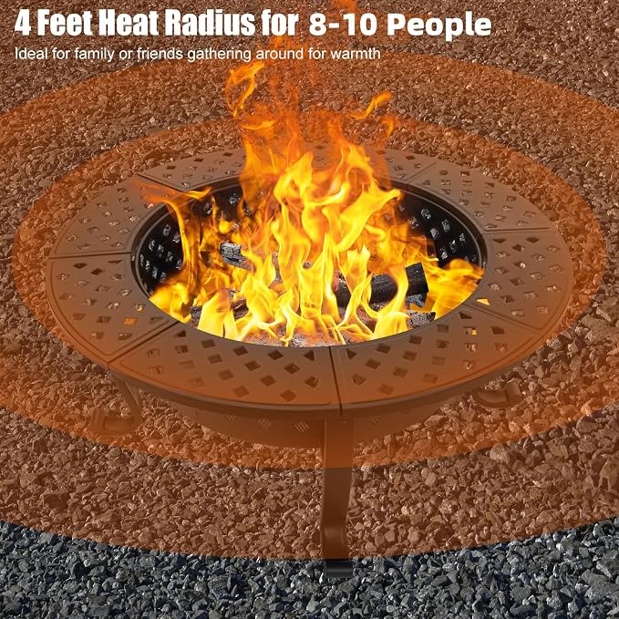 42 Inch Fire Pit with 2 BBQ Grills, Wood Burning Fire Pits - Image 8