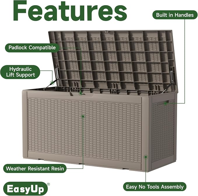 EasyUp 120 Gallon Outdoor Storage Box Waterproof, UV Resistant Resin Deck Box - Image 9