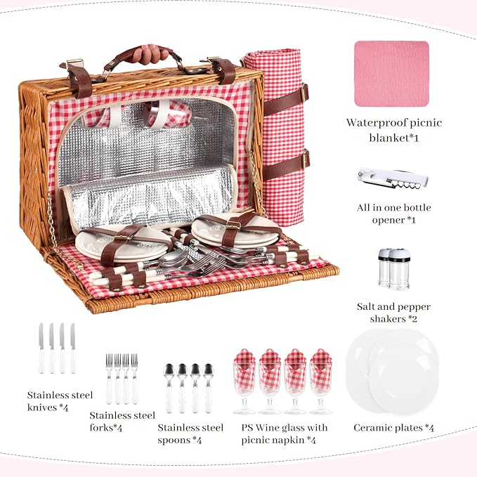 Neti Neti Wicker Picnic Basket for 4 - Image 7