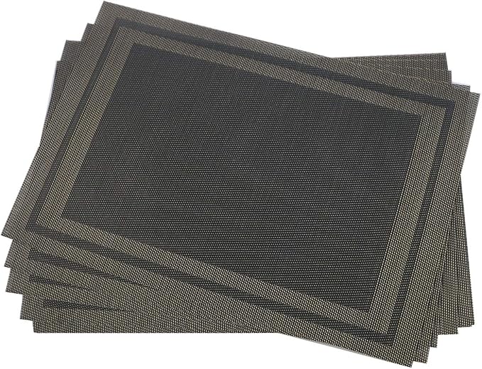 Gugrida Placemats Set of 6 Plaid Checkered Black & Gold PVC Placemat by Gugrida