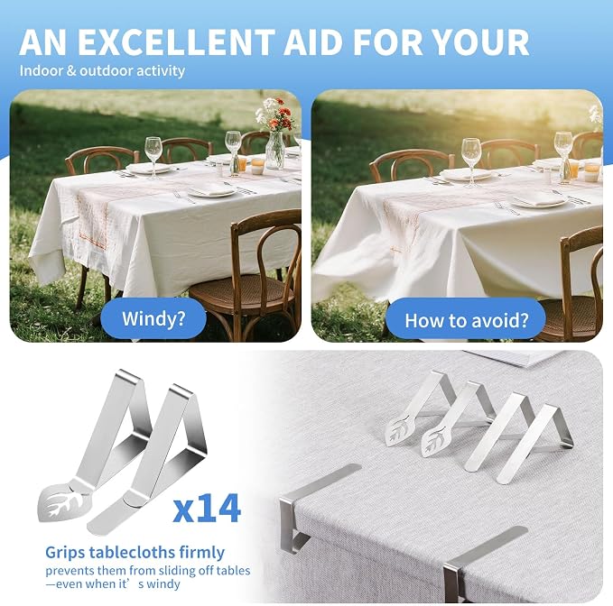 14 Pack Tablecloth Clips, Heavy Duty Metal Picnic Tablecloth Holders Clips - Image 5