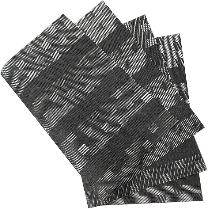 Gugrida Black Placemats 6pcs Placemats Stain PVC Table Mats Woven Vinyl - Image 5