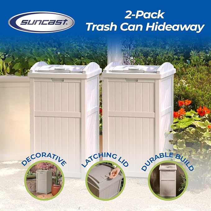 Suncast 2 Pack 15.75" x 16" x 31.6" Trash Hideaway 33 Gallon Resin Outdoor - Image 2