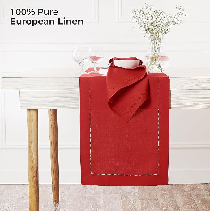 D'Moksha Homes Linen Bright Red Table Runner 120 Inches Long - Image 2