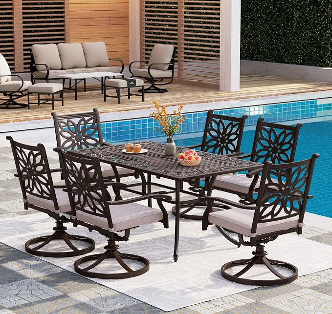 PHI VILLA Cast Aluminum Rectangular Patio Dining Tables - Image 2