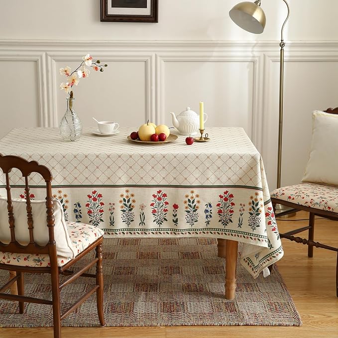 ISAENNE Designer Vintage Linen Floral Extra Long Rectangle Tablecloth, Fall - Image 2