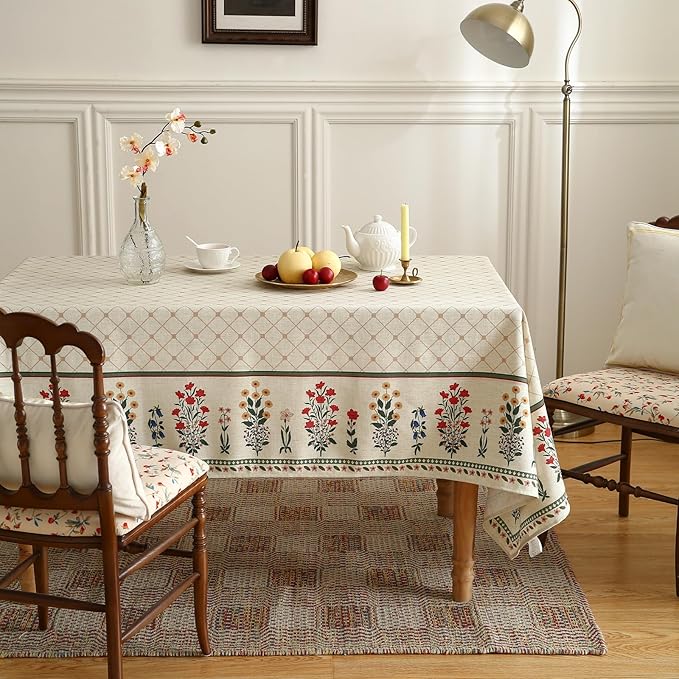 ISAENNE Designer Vintage Linen Floral Table Cloth - Image 2