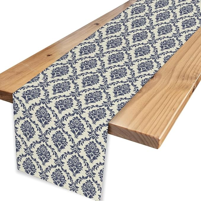 Damask Table Runner, Rustic Gothic Baroque Style Floral Bohemian Boho Blue - Image 4