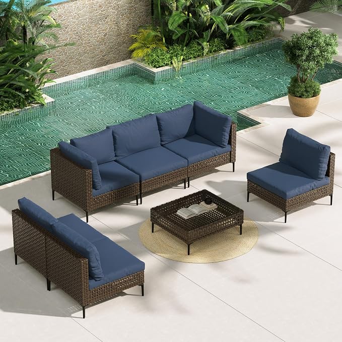 Grand patio 7-Piece Wicker Patio Furniture Set, Retro Outdoor Conversation Set - Image 2