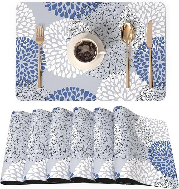 QIYI Placemats Set of 6, 12x18 Inch Faux Leather Place Mats by QIYI
