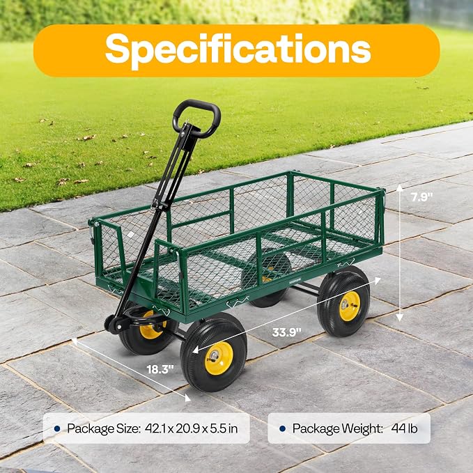 VIVOHOME Garden Cart Steel Heavy Duty 900 LBS Yard and Garden Wagon - Image 7