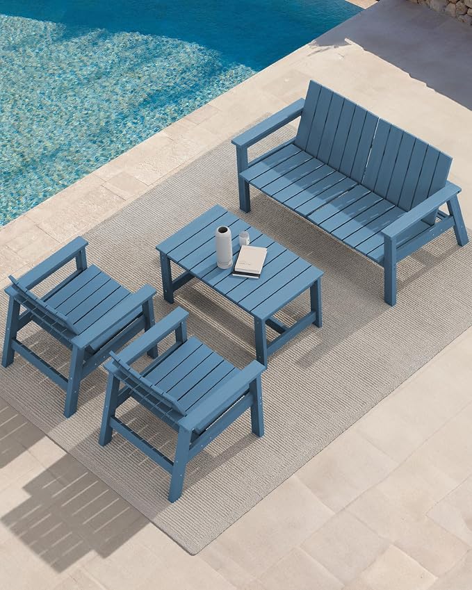 SERWALL Patio Coffee Table, HDPE Rectangle Outdoor Coffee Table Set of 2 - Image 7