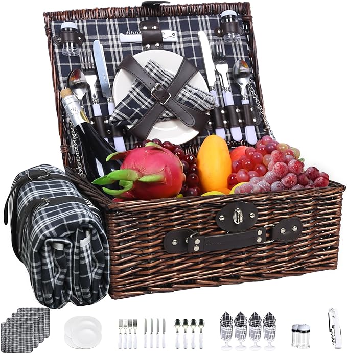 Neti Neti Wicker Picnic Basket for 4 by NetiNeti