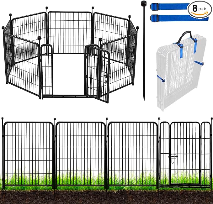 ADAVIN Tall Garden Fence with Gate, 48 in 8 Panels Heavy Duty Iron Metal Animal by ADAVIN