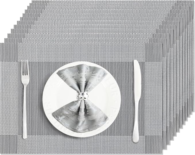 Placemats Set of 12 Washable&Wipeable Silver Place mats by Uolr