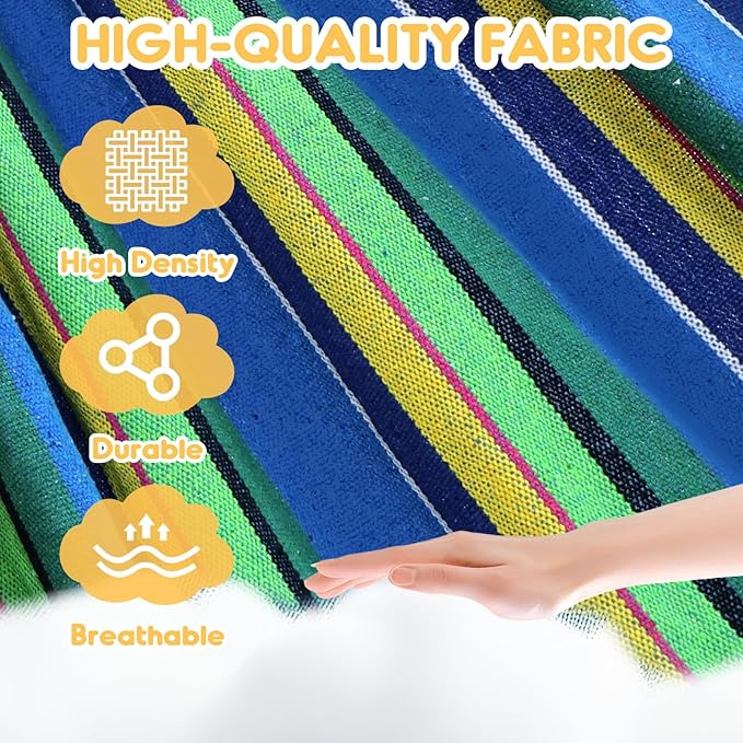 Hammock for Camping in Cotton, Blue/Yellow/Green Stripe, 106 x 59 Inch