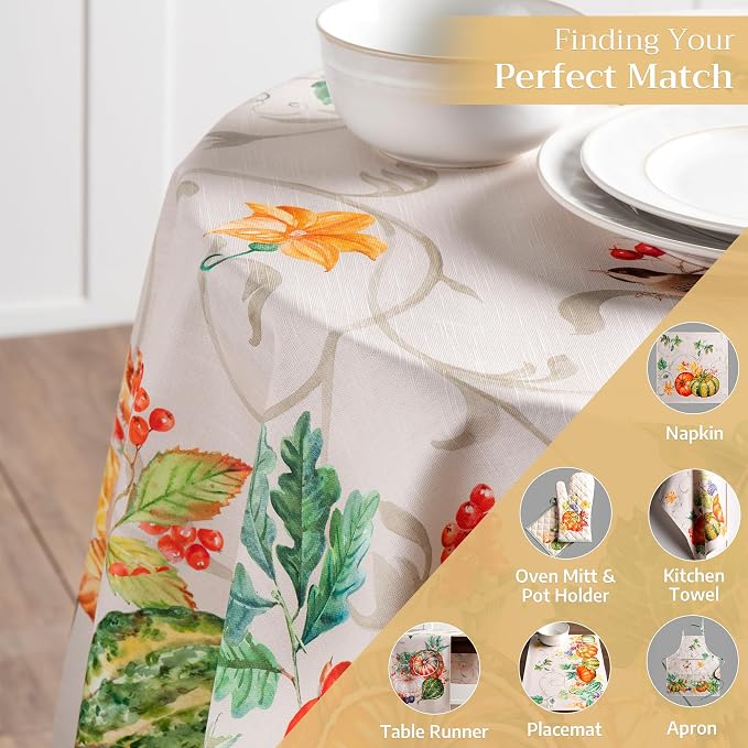 Maison d' Hermine Table Cloth Round Table 100% Cotton 63 Inches Fall Tablecloth - Image 6