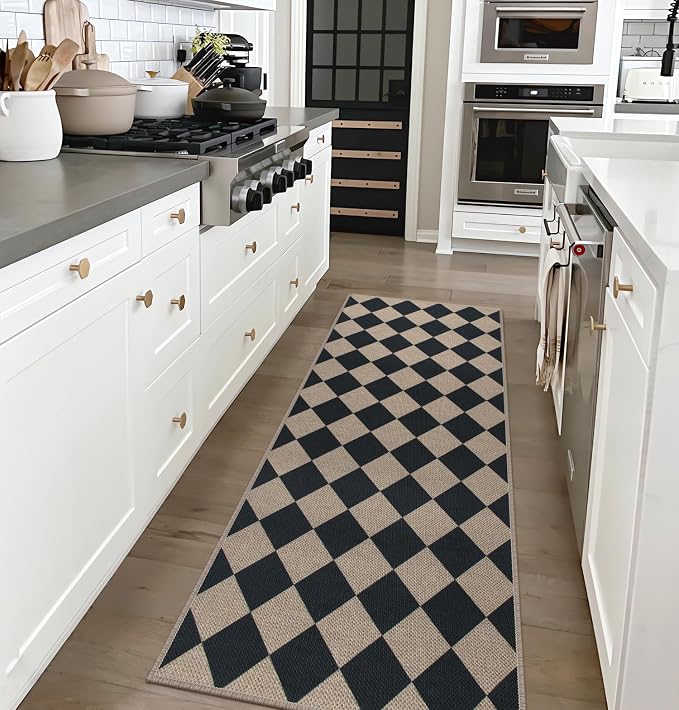 Easy Jute Checkered Runner Rug, 2x6 Black Modern Washable Rugs Runner - Image 5