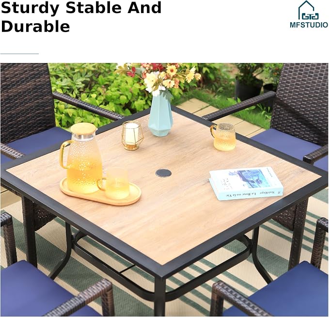 MFSTUDIO 5 Pieces Patio Dining Set, Outdoor 37" Square Wood-Like Table - Image 2