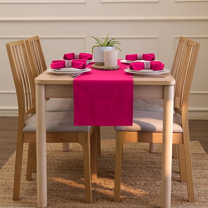 Encasa XO Table Runner 13"x59" Long | Cotton Canvas Fabric | Hot Pink Solid - Image 4