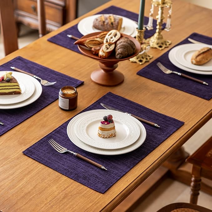 KXN Placemats Set of 8, Dual-Layer Thickened Faux Linen Table Mats, Heat - Image 3