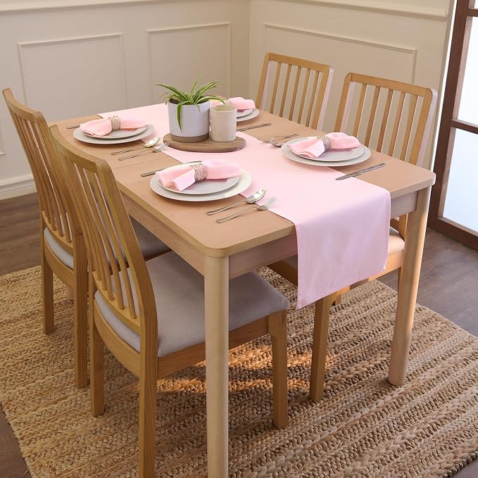Encasa XO Table Runner 13"x48" Long | Cotton Canvas Fabric | Light Beige Solid - Image 2