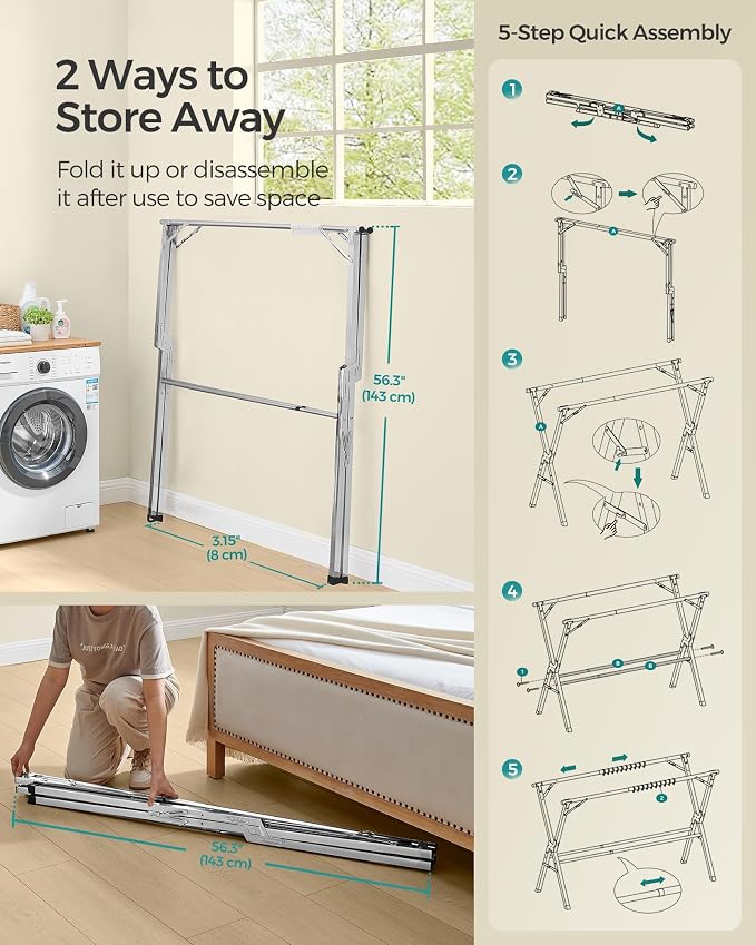SONGMICS Clothes Drying Rack, Heavy-Duty Laundry Drying Rack, 52.4-78.7 Inches - Image 6