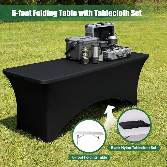 FWTI Deal 6 Feet Foldable Table & Tablecloth Set, Built in Carrying Handle & - Image 5