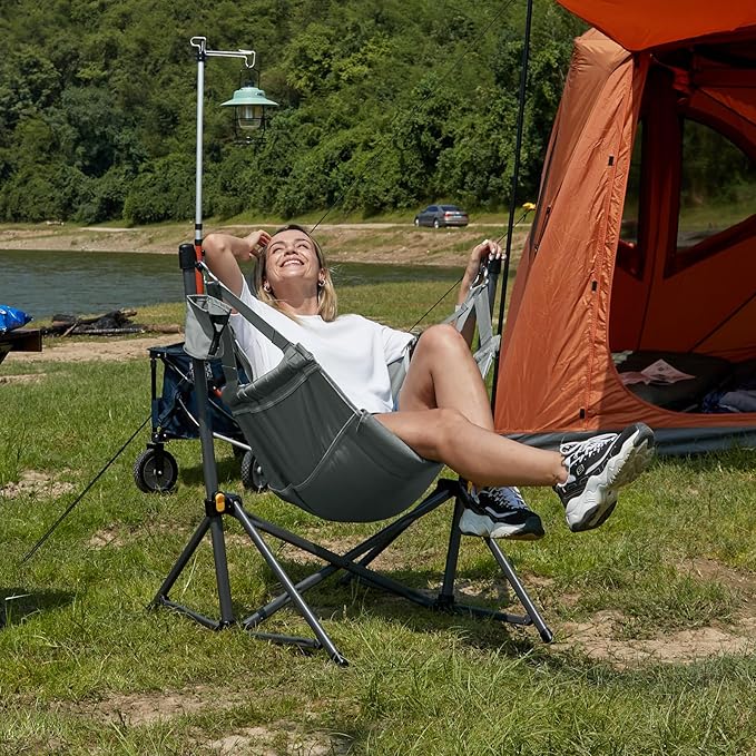 Folding Hammock Chair with Steel Frame, Grey, 300 lb Capacity