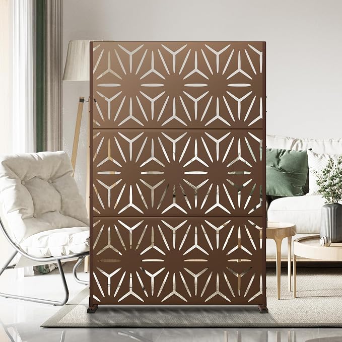 Metal Privacy Screen Outdoor 72" H×47" W, Freestanding Decorative Privacy Screen - Image 7