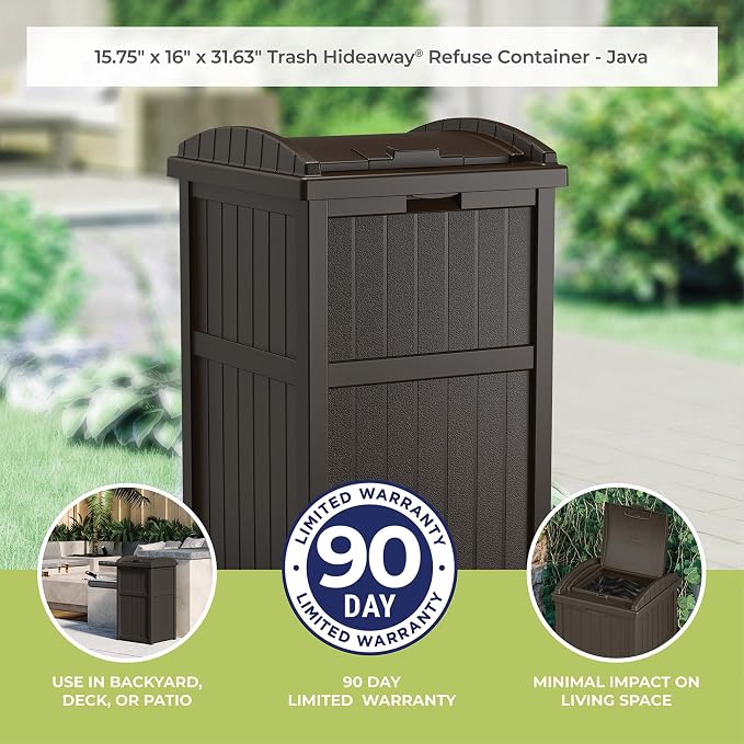 Suncast 3 Pack 33 Gallon Durable Plastic Hideaway Outdoor Garbage Can - Image 9