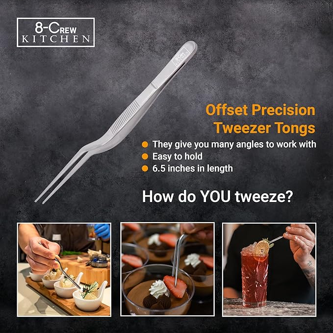 Stainless Steel Culinary Tweezers, 6-Inch Serrated Tips for Plating