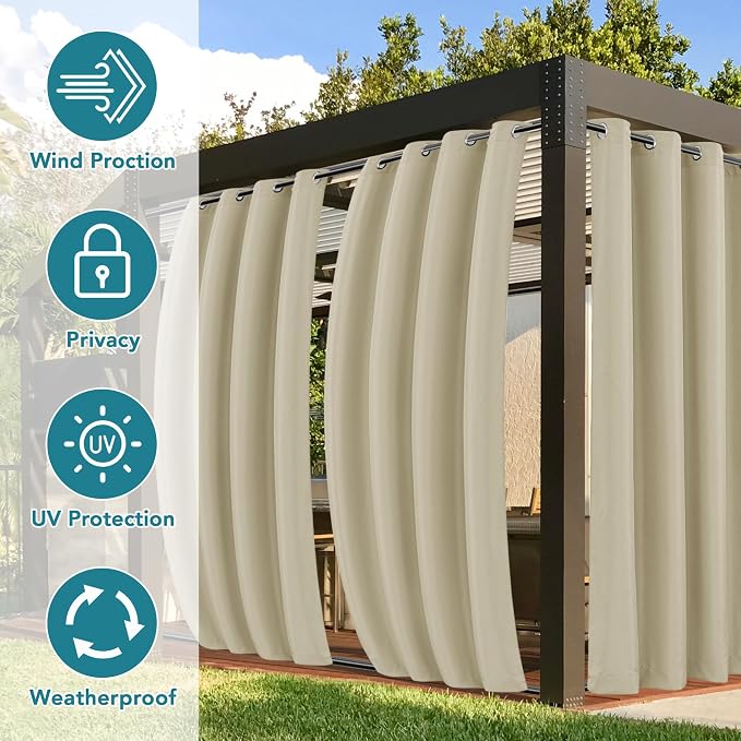 HolidayIdeas Outdoor Curtains for Patio Waterproof 4 Panels 110x108 - Image 3