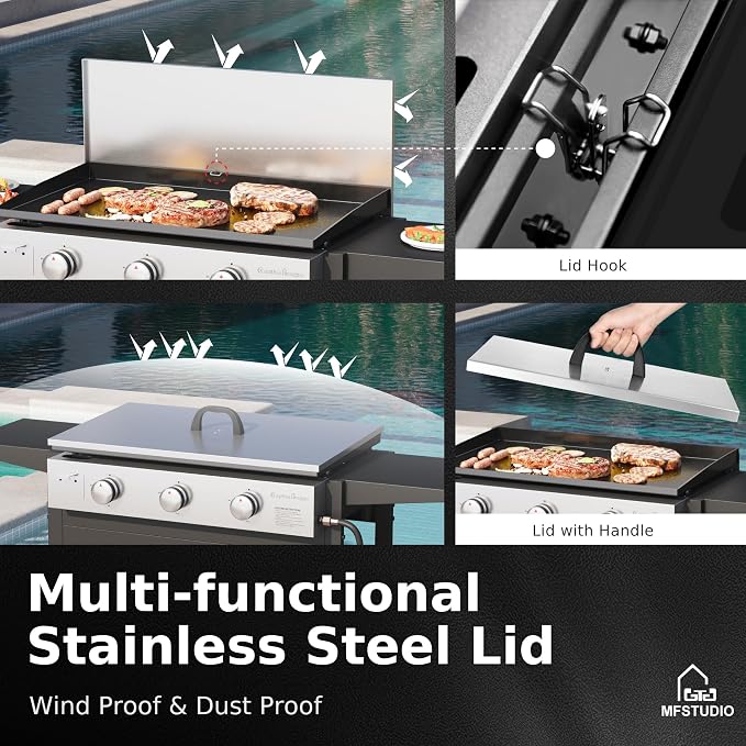 MFSTUDIO 27 Inch Flat Top Propane Gas Griddle Grill, Ceramic Coated Cast Iron - Image 7