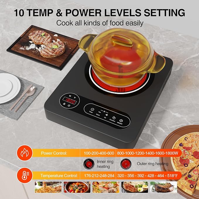 Single Burner Electric Cooktop 1800W - 110V Electric Stove Top Burner Portable - Image 5