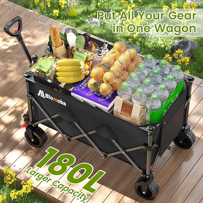 Folding Wagon Cart with Wheels, 180L 330LBS Heavy Duty Utility Wagon, Beach - Image 2