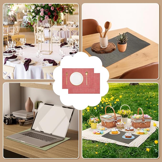 uxcell Faux Linen Placemats, 12x18 Inch Heat Resistant Place Mats Machine - Image 5