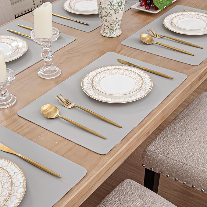 SHACOS Placemats Set of 6 Faux Leather Waterproof Leakproof Wipeable PU - Image 2