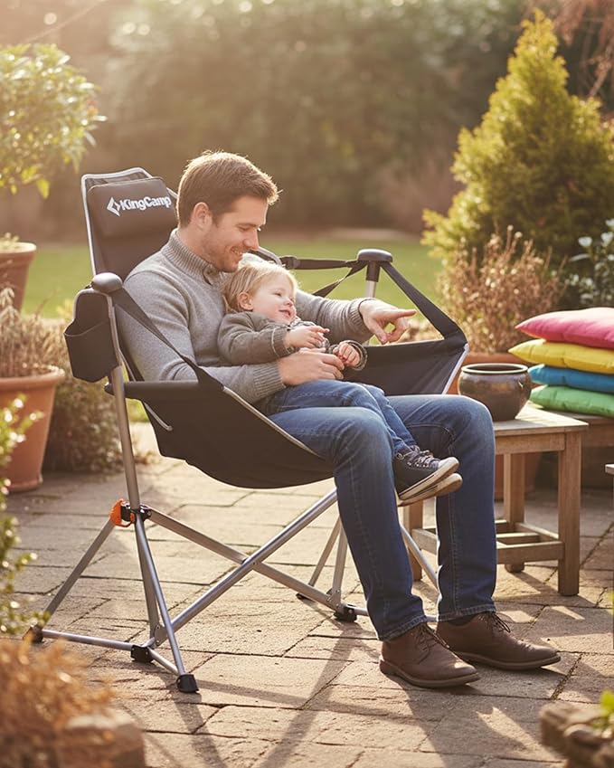 Chair Swing, Oversized Black Aluminum Folding Hammock, 400 lb Capacity