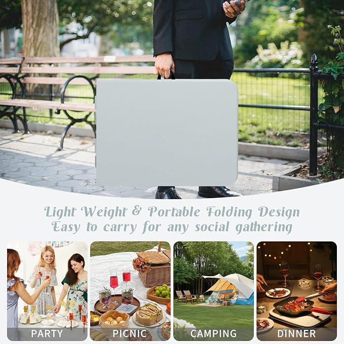 Fivenl 2 Pack 6 FT Folding Tables Grey Foldable Table, Fold-in-Half - Image 4